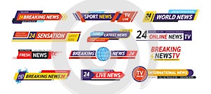 TV title news bar logos, news feeds, television, radio channels