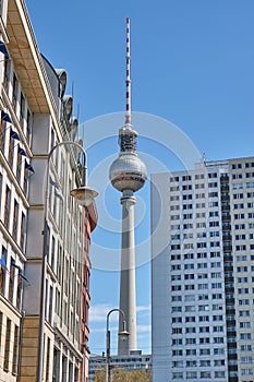 The TV Tower of Berlin and some apartment buildings