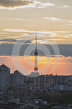 TV tower by night in Kiev city view from center