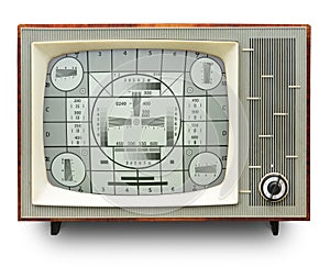 TV transmission test card on vintage tv set photo