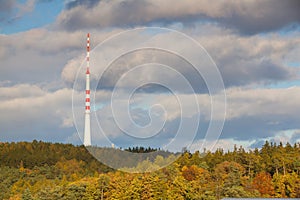 TV transmitter in the autumn forest