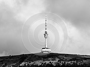 TV transmitter and lookout tower on the summit of Praded Mountain, Hruby Jesenik, Czech Republic