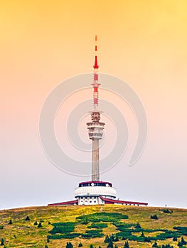 TV transmitter and lookout tower on the summit of Praded Mountain, Hruby Jesenik, Czech Republic