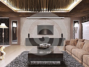 TV unit in luxury living room designed in modern style.