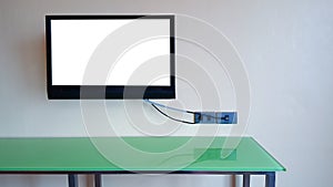 TV on wall isolate on screen