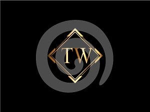 TW Initial diamond shape Gold color later Logo Design photo