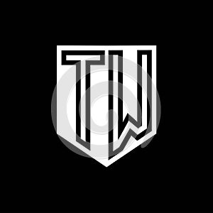 TW Logo monogram shield geometric black line inside white shield color design photo