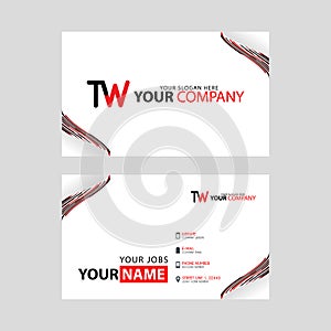 The TW logo on the red black business card with a modern design is horizontal and clean. and transparent decoration on the edges.