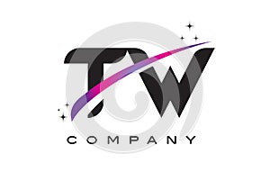 TW T W Black Letter Logo Design with Purple Magenta Swoosh photo