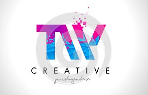 TW T W Letter Logo with Shattered Broken Blue Pink Texture Design Vector. photo