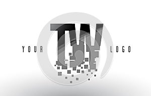 TW T W Pixel Letter Logo with Digital Shattered Black Squares photo