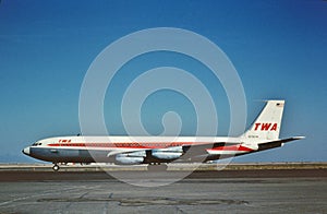 A TWA Boeing B-707 landing at Los Angeles International Airport KLAX on June 3 1964