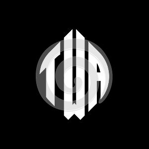 TWA circle letter logo design with circle and ellipse shape. TWA ellipse letters with typographic style. The three initials form a