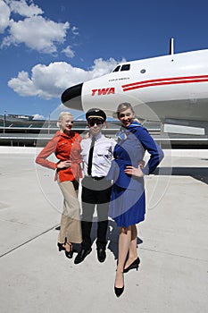 TWA Hotel employees wear vintage uniform at newly opened hotel at the landmark TWA Flight Center building designed by Eero Saarine