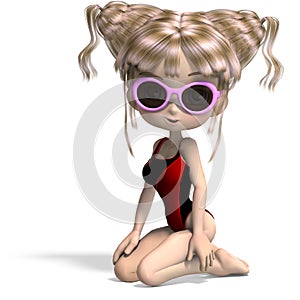 Twee toon girl with sun glasses. 3D rendering