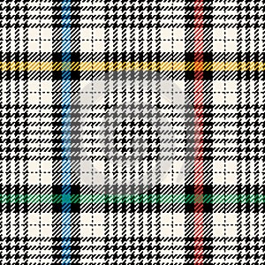 Tweed check pattern for spring autumn winter. Seamless trendy asymmetric multicolored tartan houndstooth vector background.