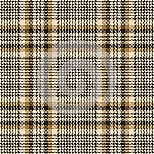 Tweed check plaid pattern for autumn winter in gold brown, black, beige. Seamless elegant neutral tartan check illustration vector