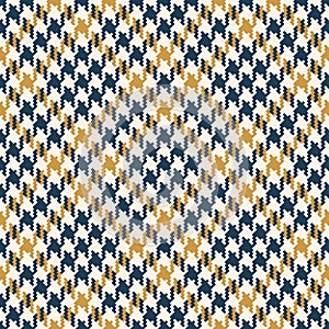 Tweed check plaid pattern in blue, gold, off white for spring summer autumn winter. Seamless diagonal goose foot tartan check.