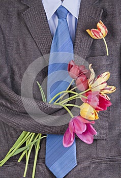 Tweed jacket with tulips background