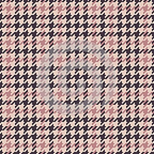 Tweed pattern for autumn winter in brown, pink, beige. Seamless houndstooth tartan check plaid background vector for dress, coat.