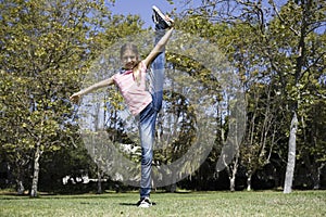 Tween Girl Doing Gymnastics