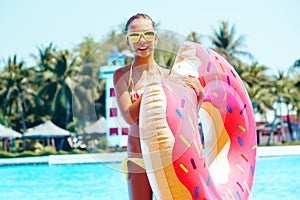 Tween girl in water park