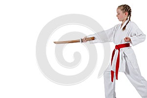 Tweenage girl going karate