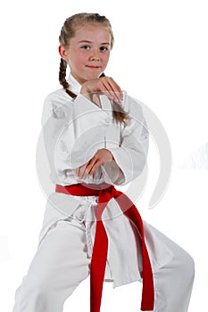 Tweenage girl going karate