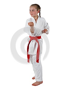 Tweenage girl going karate