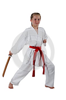 Tweenage girl going karate