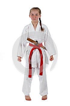 Tweenage girl going karate