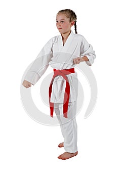 Tweenage girl going karate