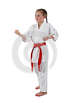 Tweenage girl going karate