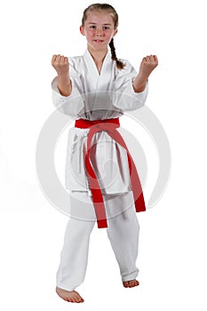 Tweenage girl going karate