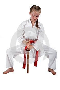 Tweenage girl going karate