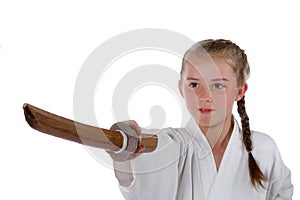 Tweenage girl going karate