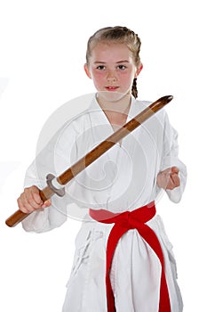 Tweenage girl going karate