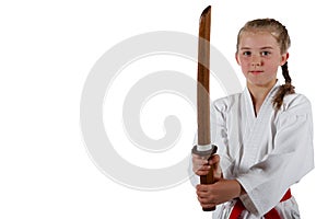 Tweenage girl going karate