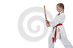 Tweenage girl going karate