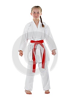 Tweenage girl going karate