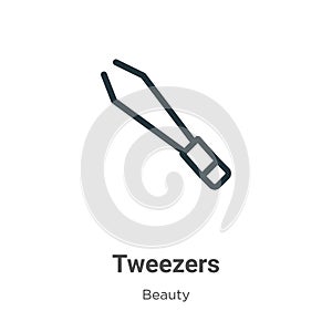 Tweezers outline vector icon. Thin line black tweezers icon, flat vector simple element illustration from editable beauty concept