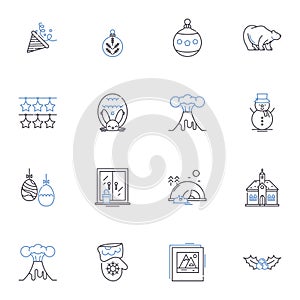 Twelfth Night line icons collection. Comedy, Deception, Romance, Misrule, Disguise, Illyria, Madness vector and linear