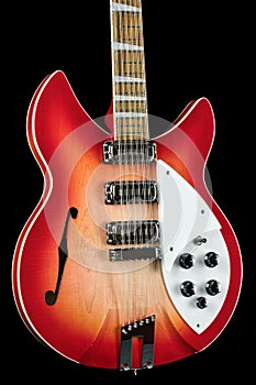 Twelve (12) String Hollow Body Electric Guitar - Three Pickups and F holes - Rock Band (Right angled)