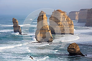 The Twelve Apostles along the Great Ocean Road, Victoria, Australia. Photographed at sunrise. Dawn fog