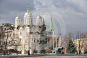 Twelve Apostles` Cathedral and Tsar Cannon in Winter