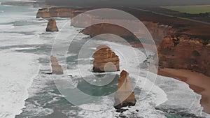 Twelve Apostles coastline along the Great Ocean Road, Victoria - Australia. View from drone