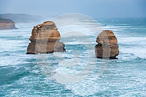 Twelve Apostles rock formation during a windy, winter time evening, Victoria, Australia