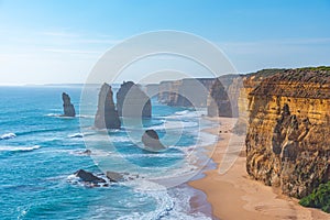 Twelve apostles rock pillars at Port Campbell national park viewed during sunset, Australia photo