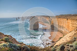 Twelve apostles rock pillars at Port Campbell national park viewed during sunset, Australia photo