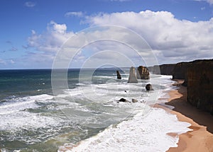 The Twelve Apostles are rocky outcrops on the south coast of Australia